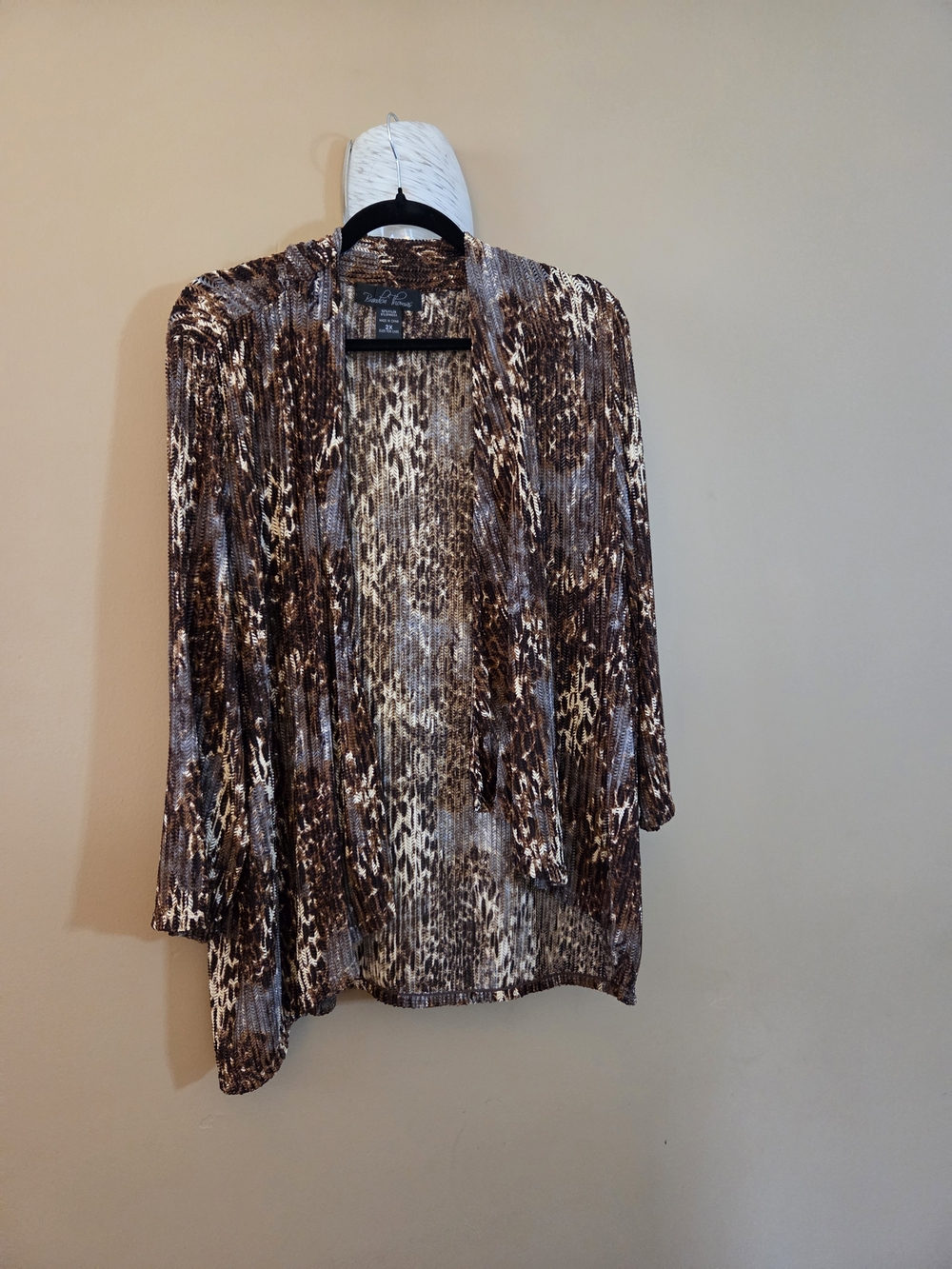 Brandon Thomas Brown and Cream Animal-Print Open Front Tunic